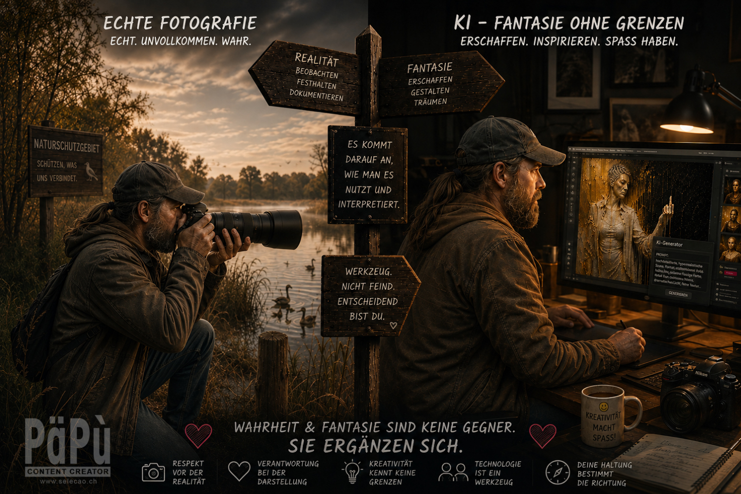 Fotografie und KI – zwei Wege, Bilder entstehen zu lassen.